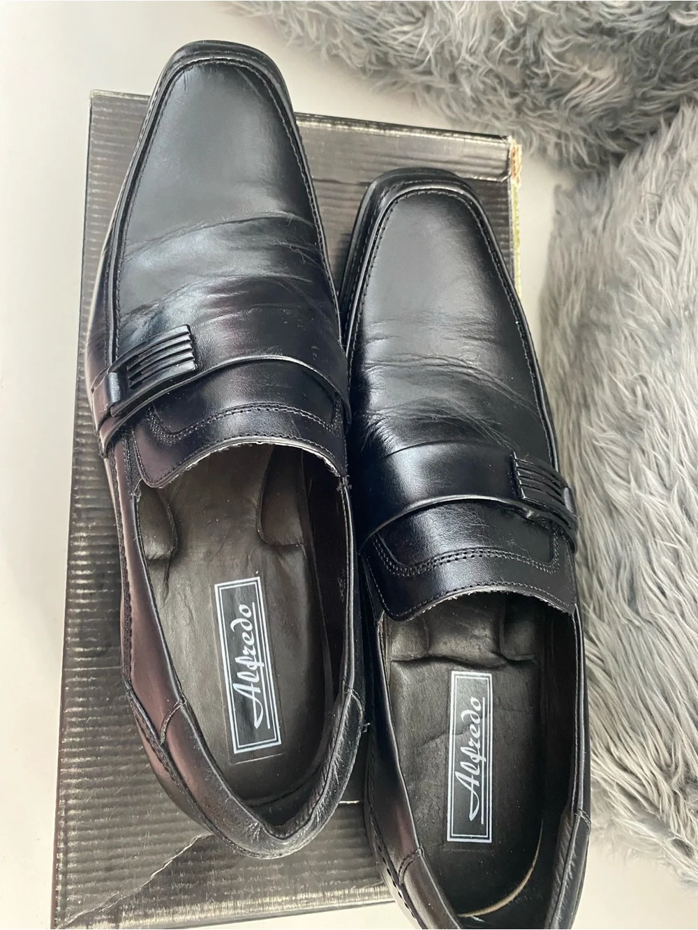 Alfredo Black Leather Slip-On Loafers with Decorative Strap